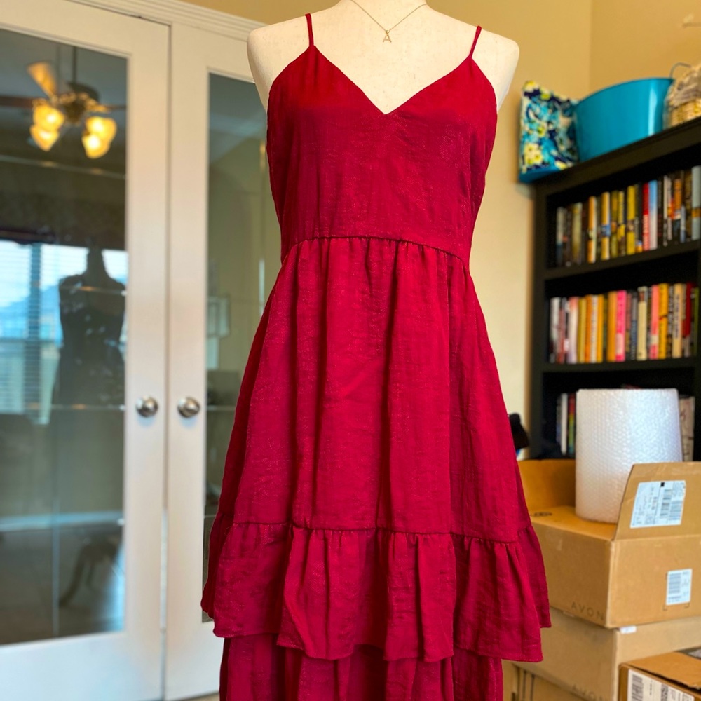 Endless Rose Two-Tiered Jacquard Midi Dress L